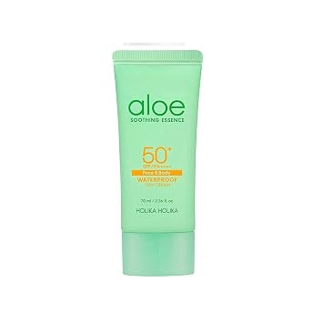 Holika Holika Crema solar impermeable de aloe 2.4 fl oz - Suave, suave, hidratante, no pegajosa, sin manchas blancas, pantalla solar libre de aloin protege rayos UV SPF 50+ PA ++++