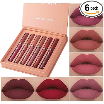 Juego de 6 lápices labiales líquidos mate, líquido mate, de larga duración, antiadherente, no se decolora, impermeable, brillo de labios (juego A)