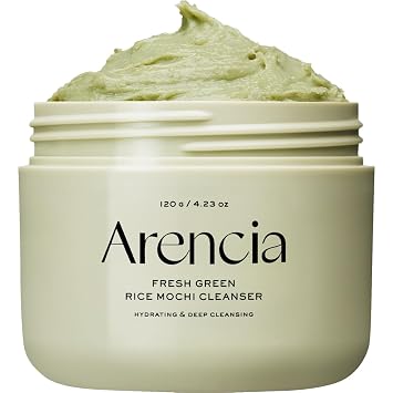 Arencia Limpiador facial Mochi de arroz coreano, lavado facial, exfoliante suave todo en uno para limpieza profunda, hidratación, minimización de poros con agua de arroz y té verde (4.23 onzas)