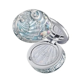 Flower Knows Shell's Jewel Collection Polvo Horneado, Compacto de Polvo Prensado de Maquillaje y Fijación con Espejo y Borla, Suave Translúcido Control de Grasa Difuminador de Poros, 0.32 oz (01 Azul