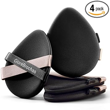 Set de esponjas para maquillaje, GloréBrochas 4 piezas, esponjas de base de baja absorción micro porosas, almohadilla de PU de cojín sin látex, esponja de polvo negro de doble cara suave de 3.2