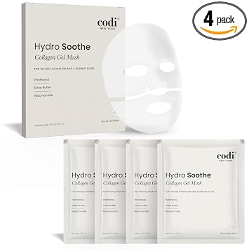 Mascarilla de hidrogel de colágeno, calmante, hidratante, 4 hojas