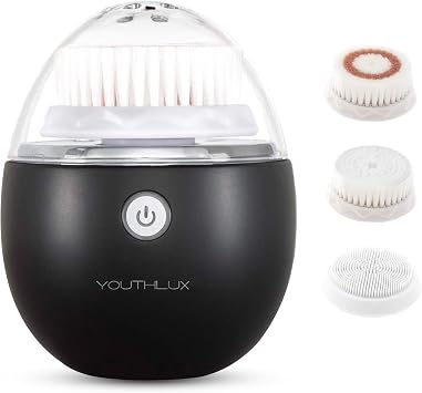 Pure Radiance, cepillo de limpieza facial vibratorio, limpiador facial eléctrico, 3 modos, 3 cabezales de cepillo (2 cerdas, 1 silicona), impermeable, recargable, temporizador inteligente, exfoliante, masaje (negro)
