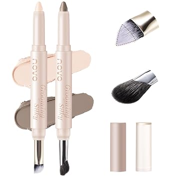 Lápiz de contorno e iluminador, 2 bolígrafos de maquillaje de doble punta