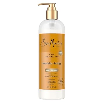 SheaMoisture Loción corporal hidratante con manteca de karité cruda, aceite de argán y proceramidas, restaurando la piel seca, hidratante las 24 horas, 16 onzas