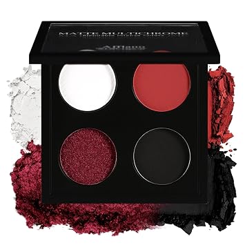 Afflano Paleta de sombra de ojos de maquillaje rojo gótico, sombra de ojos roja negra blanca mate, sombra de ojos con purpurina roja cromada ultra pigmentada, paleta de sombra de ojos negra ahumada metálica intensa paleta de sombra de ojos roja negra y neg