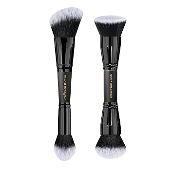 LORYP Black Makeup Brushes - Juego de 2 brochas de maquillaje para base de maquillaje, brocha para colorete e iluminador y brocha redonda y plana para base