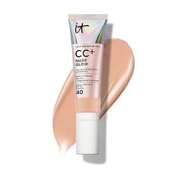 IT Cosmetics CC+ Nude Glow - Base de maquillaje ligera y suero iluminador con FPS 40, cobertura media, formulado con niacinamida y ácido hialurónico, para todo tipo de piel, 1.08 onzas líquidas
