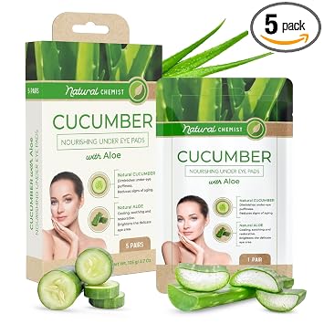 Natural Chemist Parches de pepino y aloe para debajo de los ojos, refrescantes, reducen la hinchazón, antienvejecimiento, hidratante, dermatológicamente probado, cuidado de la piel coreano sin