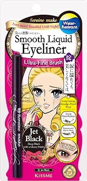 Delineador de ojos líquido Kiss Me Heroine, delicado, resistente al agua, negro, 1 onza