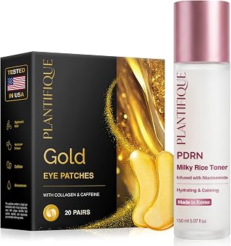 PLANTIFIQUE Korean PDRN Milky Toner for Face & 24K Gold Under Eye Patches