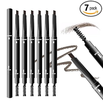 AMY'S DIARY 7 lápices de cejas marrón oscuro, definidor retráctil, cepillo de cejas de doble cara, punta fina, larga duración, impermeable y a prueba de sudor, lápiz de cejas de maquillaje para