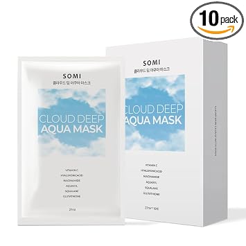 Máscara facial Cloud Deep Aqua (10 hojas) | Mascarilla coreana de hidratación profunda | Cuidado de la piel calmante e hidratante diario para todo tipo de piel | Regalo para mujeres y hombres