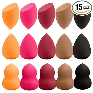 Juego de 15 esponjas de maquillaje multicolor, sin látex, suave, húmedo/seco para base