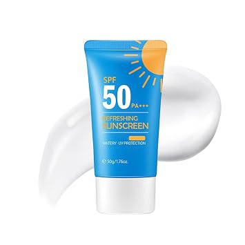 Protector solar refrescante para rostro SPF 50, loción de protección solar coreana para piel grasa, sensible, amplio espectro UVA/UVB, no grasa y resistente al agua (1 unidad)