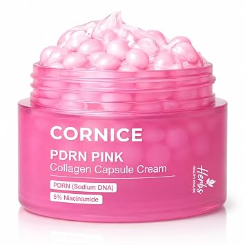 Salmon PDRN Pink Collagen Capsule Cream for Face - Crema hidratante facial coreana con niacinamida, ácido hialurónico y retinol - Crema de gel ligera para piel seca y de aspecto opaco, 1.94 onzas