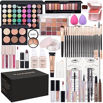 Kit completo de maquillaje todo en uno para mujeres, juego de maquillaje de viaje, juego de regalo de maquillaje para niñas y adolescentes, kit de maquillaje profesional que incluye kit de racimos de