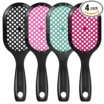Pack de 4 cepillos para desenredar con ventilación - Cepillo desenredante con cerdas suaves para cabello sin enredos - Ideal para cabello húmedo, seco, rizado o dañado para mujeres, hombres y