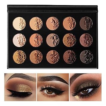 Paleta de sombra de ojos Nude Gold Natural Desnuda Ahumada Cálido Neutro 15 tonos, DE'LANCI Paleta de sombra de ojos ultra-mezclable de alta pigmentación mate brillante metálica de larga duración