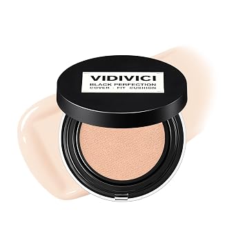 VIDIVICI Cojín Black Perfection Cover Fit | Base de cojín de cobertura delgada impecable, maquillaje coreano, resistente al sudor, acabado semimate, de larga duración, bulidable, 0.45 onzas (No. 21N