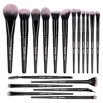 Pinceles de maquillaje, MAANGE - Juego de 18 pinceles de maquillaje sintéticos premium, suaves, para base, polvo, delineador, sombra de ojos, set profesional (negro)
