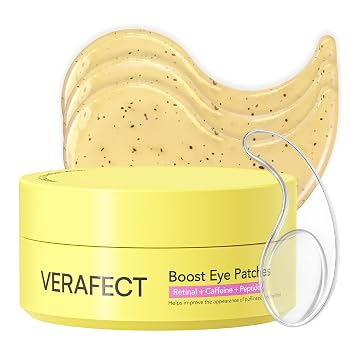 VERAFECT Parches retinal de té verde para ojos, parches antiarrugas y líneas de sonrisa para cara, máscara de suero a gel de péptido y cafeína, cuidado de la piel coreano, 60 unidades