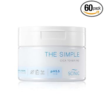SCINIC The Simple Cica Toner Pad 60 piezas | Tela de algodón con certificación vegana | Peeling suave sin irritación | Ph suave 5.5 PHA orinando | 100% vegano | K-beauty