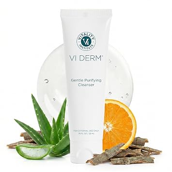 VI DERM Limpiador facial hidratante con aloe vera, tamaño de viaje, 0.75 onzas líquidas