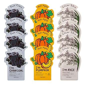 TONYMOLY Mascarillas faciales con texto en inglés "I'm Face Sheet Masks" - Hidratante y calmante para el cuidado de la piel