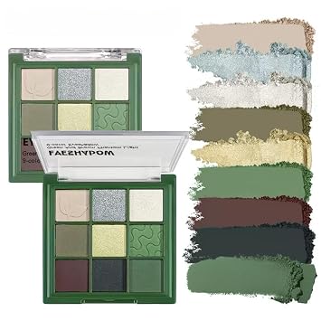 Sombra de ojos verde, paleta de sombra de ojos ahumada de 9 colores, mate y brillante, paleta de maquillaje de ojos de alto pigmento