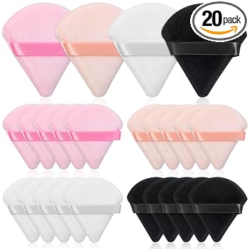 20 piezas de soplo de polvo triangular, esponja de maquillaje para maquillaje, almohadillas de soplo facial para polvo suelto y polvo de prensa, aplicador de polvo de esponja de maquillaje para cara y ojos