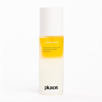 | PLUXOS 47 | Protector solar + spray facial SPF 47 (sin perfume) | Cuidado del complejo de defensa solar | Aplicar sobre maquillaje, amplio espectro, transparente, ligero, vegano, hidratado, combate