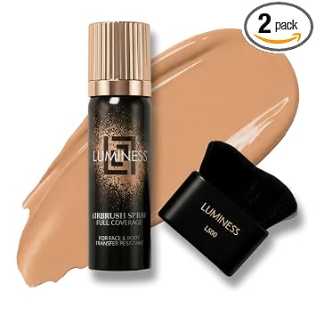 LUMINESS Aerógrafo resistente a la transferencia de cobertura corporal perfector/w Kabuki Brush - Cubierta de tatuaje maquillaje impermeable cobertura completa base para piernas y cuerpo, bronceador y corrector de tatuajes, 18 horas de uso