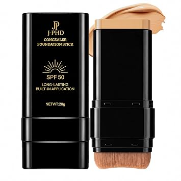 Base de maquillaje 2 en 1 con protección solar SPF 50, corrector de larga duración e impermeable, base coreana, contorno con pincel, cobertura completa, acabado mate para maquillaje facial (04# trigo)