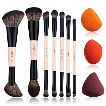 Jessup Juego de brochas de maquillaje T600 incluido con esponja de maquillaje SP013