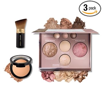 LAURA GELLER - Kit de iniciación horneado: base de doble toma, luz + mejor de la mejor paleta + cepillo Kabuki de ángulo retráctil