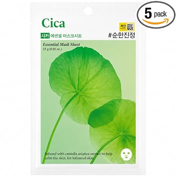 Mascarilla de hoja de cica coreana, mascarilla calmante para pieles sensibles, paquete de 5