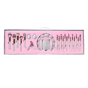 Juego de brochas de maquillaje profesional, 23 pinceles de maquillaje, mango de diamante, cepillo de polvo, cepillo de maquillaje de base, cepillo de contorno de cepillo de cejas de sombra de ojos, bola de esponja de maquillaje (rosa)