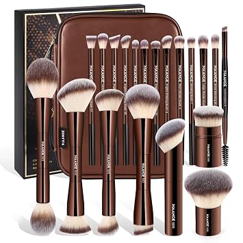 MAANGE Juego de 20 brochas de maquillaje con bolsa, brocha Kabuki de doble punta, brocha de base y contorno para líquido, polvo, corrector, sombras de ojos, crema, cosméticos, difuminado, rubor