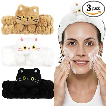3 diademas de spa para mujeres y niñas (negro y blanco caqui)