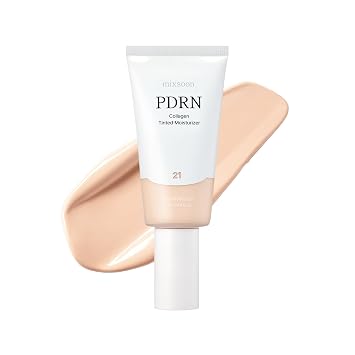 mixsoon PDRN Crema hidratante teñida con colágeno, base infundida para el cuidado de la piel con PDRN de arroz y péptidos, brillo vibrante 24 horas e hidratación luminosa, 10 tonos, 1.69 onzas