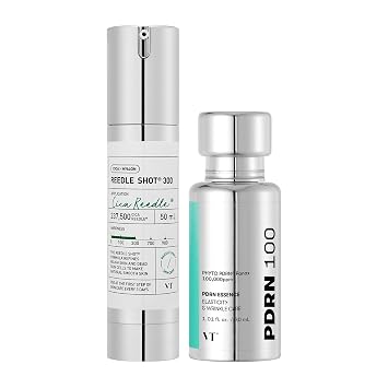 VT COSMETICS CICA Reedle Shot 300 Essence 1.69 onzas líquidas (1.7 fl oz) y suero vegano PDRN 100 de Gingseng coreano para brillo natural, 1.01 onzas líquidas, juego de regalo, día de la madre