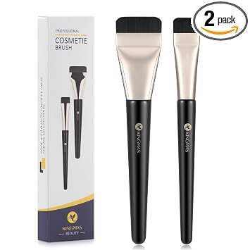 KINGMAS 2 Piezas Brocha Plana para Base, Brocha de Maquillaje Facial Espátula Coreana, Brocha de Corrector de Contorno Ultra Delgada para Mezclar Crema Líquida