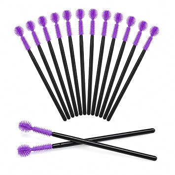 G2PLUS 50 cepillos de pestañas de silicona, varitas de rímel desechables moradas, carretes de pestañas ajustables en forma de bola, cepillos de cejas para extensión de pestañas y maquillaje