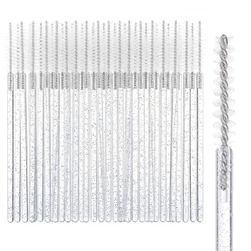 100 piezas de varita de rímel flaco cepillo de cejas de cristal desechable, mini carretes de pestañas para extensiones de pestañas (blanco)