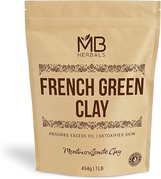 MB Herbals Arcilla verde francesa de 1 libra, 16 onzas, una libra, arcilla de montmorillonita 100% pura, para paquetes faciales y fabricación de jabón