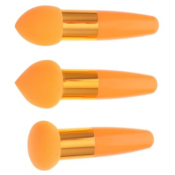 3 brochas de maquillaje de mano, esponjas duraderas y respetuosas con la piel para base en polvo, bolígrafos de maquillaje portátiles con mango para mezcla de ojos y cara