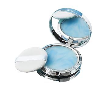 Grospe Polvo prensado facial con control de aceite, polvo fijador de maquillaje facial prensado, no graso, cobertura completa, acabado mate, larga duración, impermeable, azul, para pieles grasas