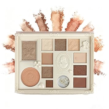 K'APEINE Paleta de sombra de ojos nude, paleta de sombras de ojos en relieve de 12 colores con rubor, contorno, iluminador, kit de maquillaje todo en uno, sombras de ojos mate y purpurina, paleta de sombras de ojos multiusos para un aspecto natural