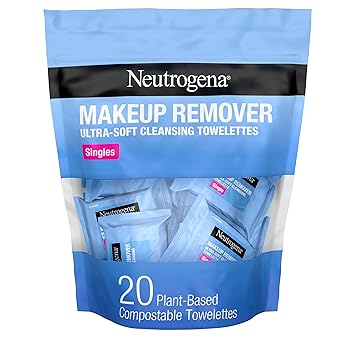 Neutrogena Toallitas desmaquillantes, toallas diarias de una sola cara, 20